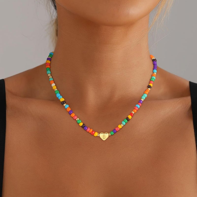 BLThing Store Colorful Heart Initial Necklaces for Girl Kids - 18K Gold Filled Colorful Bead Initial A-Z Letter Necklace Teen Girls Gifts Trendy Stuff Birthday Gifts for 5 6 7 8 9 10 Year Old Girls Gift - Image 2